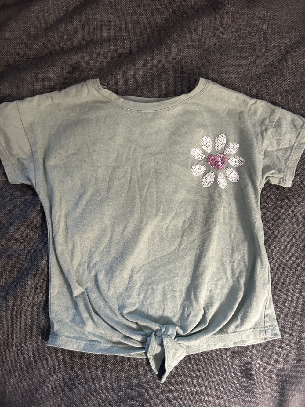 Girls Light Green Tie-Front Top with Daisy Graphic